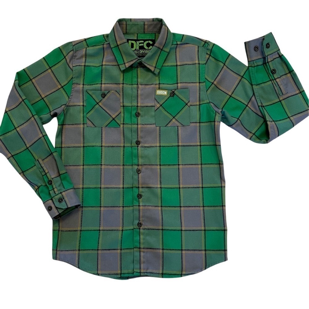 NWOT Dixxon Flannel Shirt DFac Youth Green Gray plaid size Large